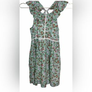 Crewcuts green Sleeveless Floral Sundress with Ruffle Collar Sz 12